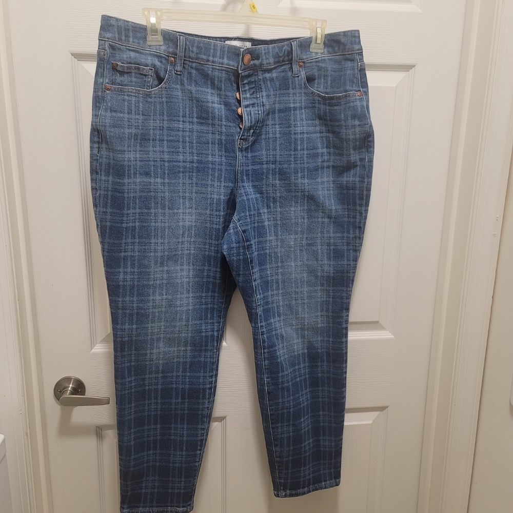 Lane Bryant Blue Checkered Ankle Jeans Plus Size 18
